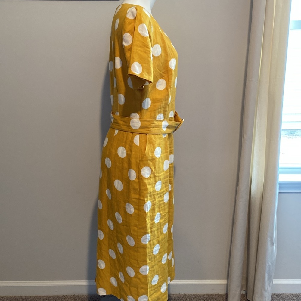 Boden Hazel Belted Linen Polka Dot Dress - Picture 2 of 8